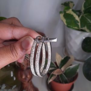 Stainless Steel CZ Oval Hoop Earring